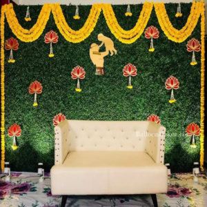 Traditional Greenleaves Backdrop with Marigold Flowers
