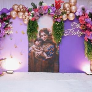 Krishna Theme Naming Ceremony Setup with Floral