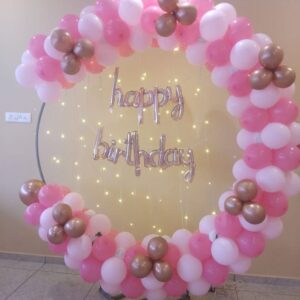 Pink And White Balloons With String Lights