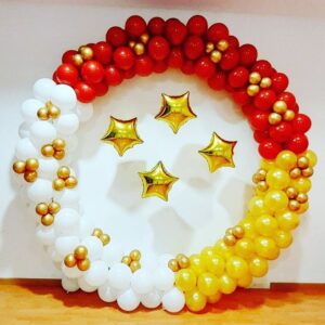 Red White And Gold Balloons with Golden Star Decor