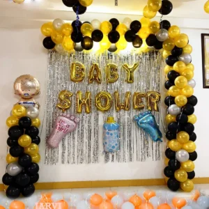 Baby shower colourful balloon decor